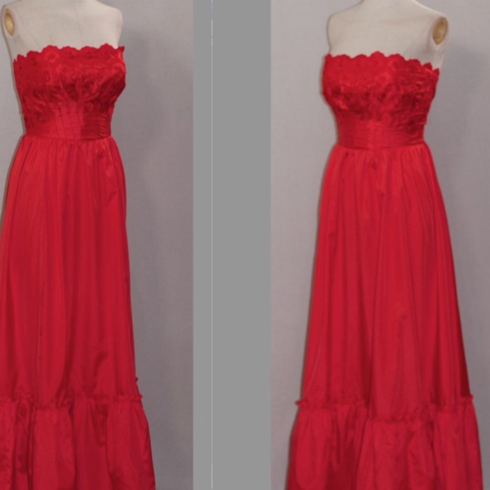 Red Floral Halter Gown